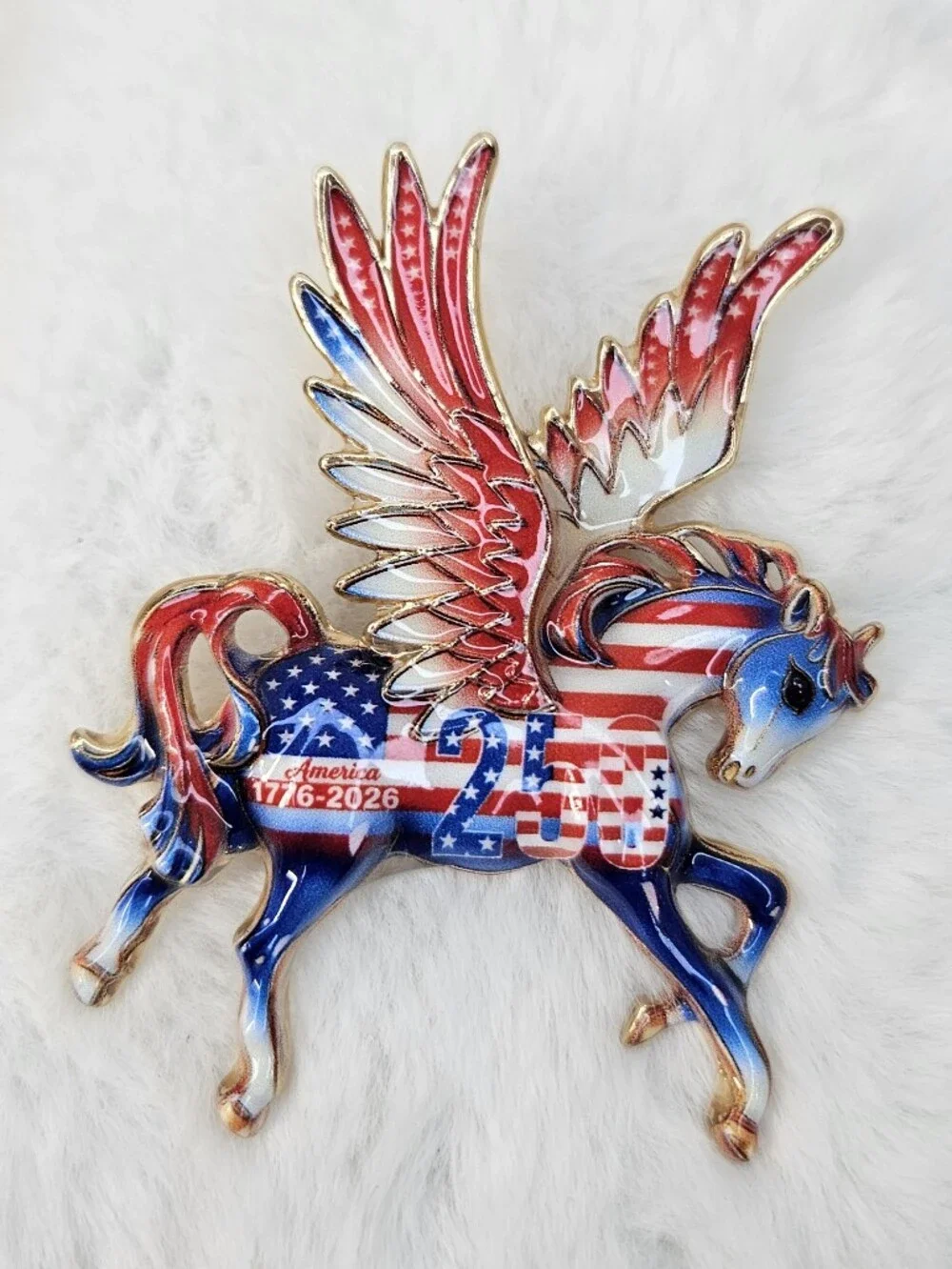 Patriotic Pegasus 250th Anniversary Enamel Pin - Red White Blue
